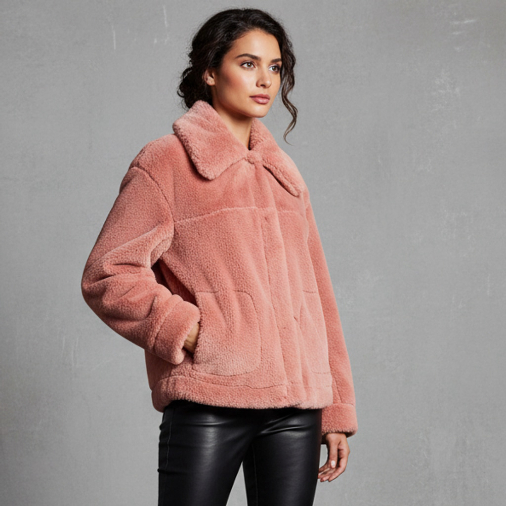 URBAN Republic Faux Fur Teddy Coat Bomber Sz L Coquette Barbiecore Retro Mod